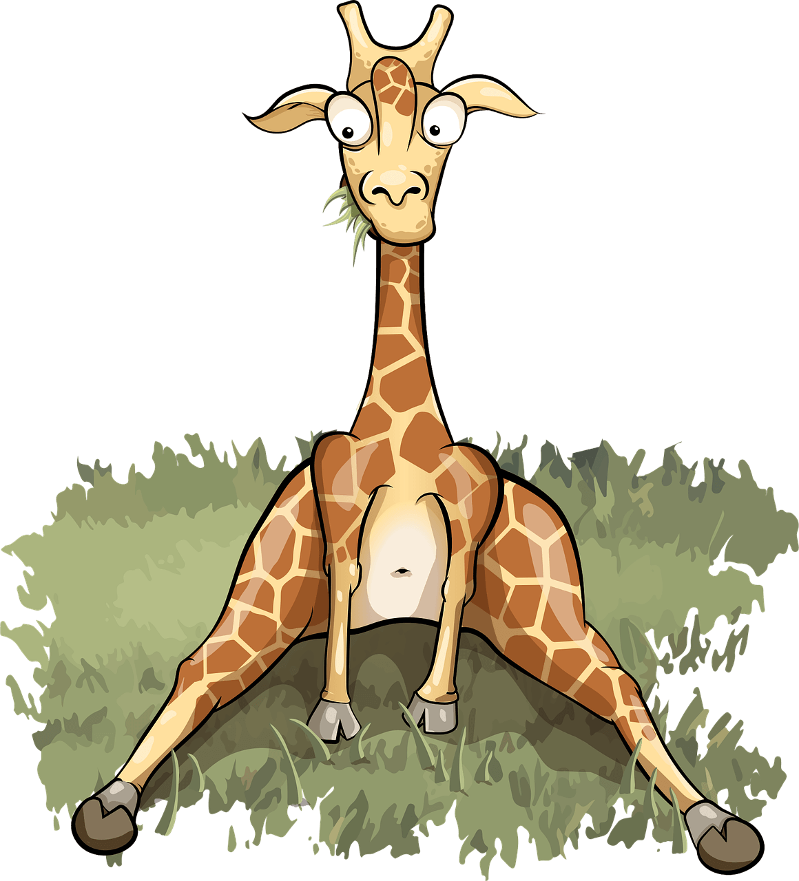 cartoon giraffe sitting and eating grass