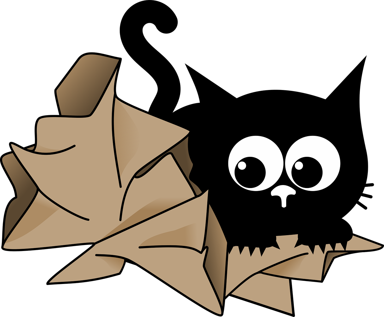 cartoon cat happily playing with paper